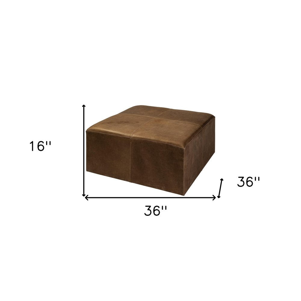 36" Brown Genuine Leather Cube Ottoman HomeRoots