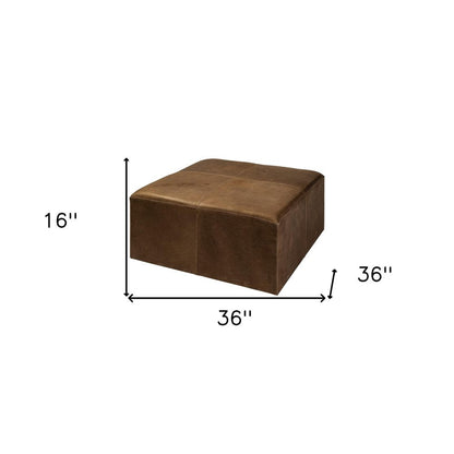 36" Brown Genuine Leather Cube Ottoman HomeRoots
