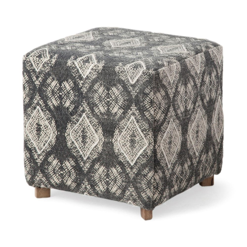 19" Gray Cotton and Brown Cube Ottoman HomeRoots