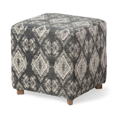 19" Gray Cotton and Brown Cube Ottoman HomeRoots