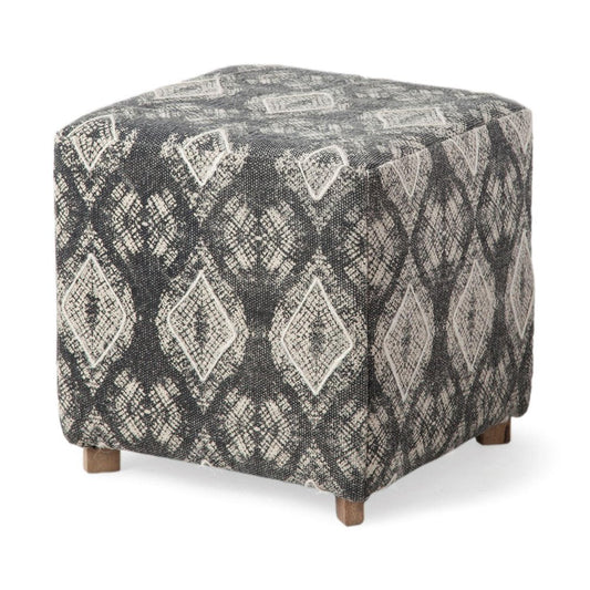 19" Gray Cotton and Brown Cube Ottoman HomeRoots
