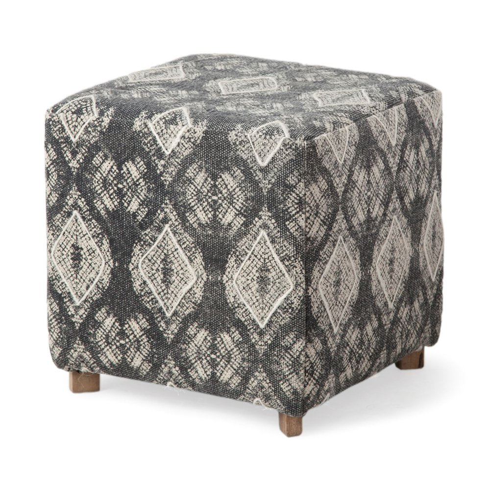 19" Gray Cotton and Brown Cube Ottoman HomeRoots