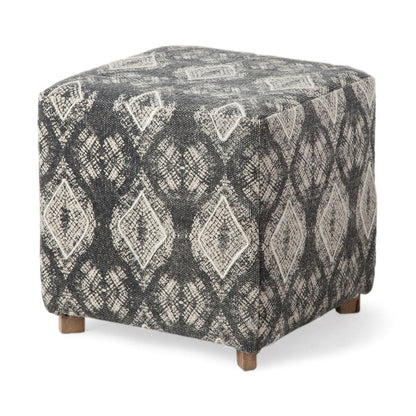 19" Gray Cotton and Brown Cube Ottoman HomeRoots