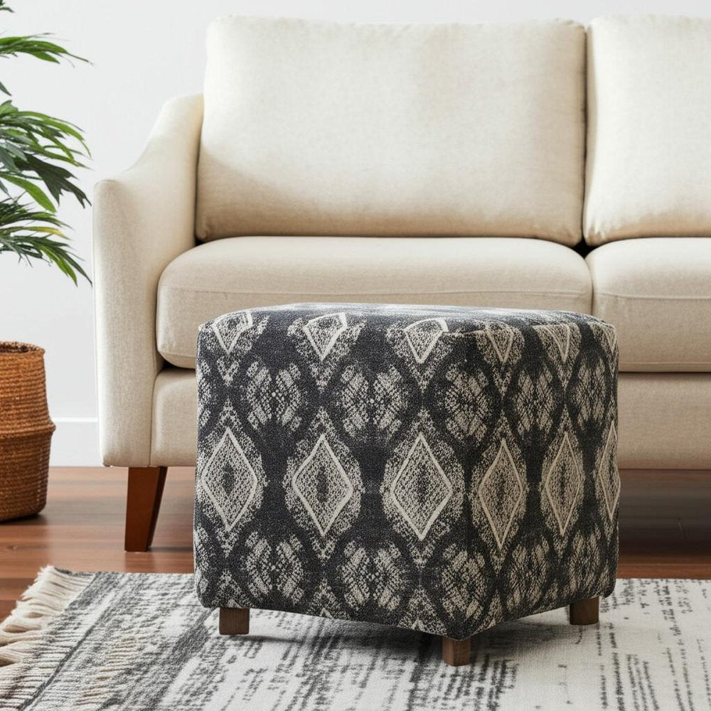 19" Gray Cotton and Brown Cube Ottoman HomeRoots