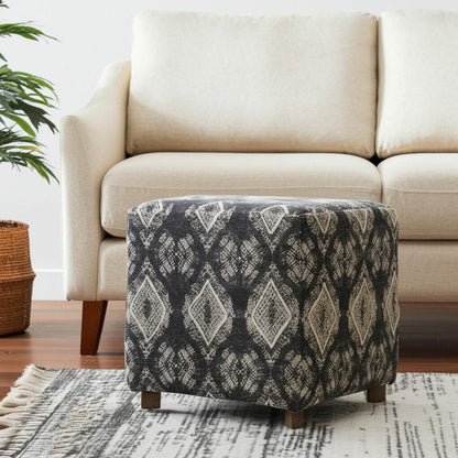 19" Gray Cotton and Brown Cube Ottoman HomeRoots
