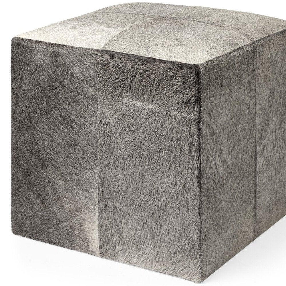 20" Gray Fabric and Wool Cube Ottoman HomeRoots