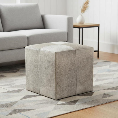 20" Gray Fabric and Wool Cube Ottoman HomeRoots