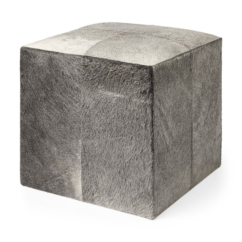20" Gray Fabric and Wool Cube Ottoman — view 1