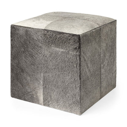 20" Gray Fabric and Wool Cube Ottoman HomeRoots