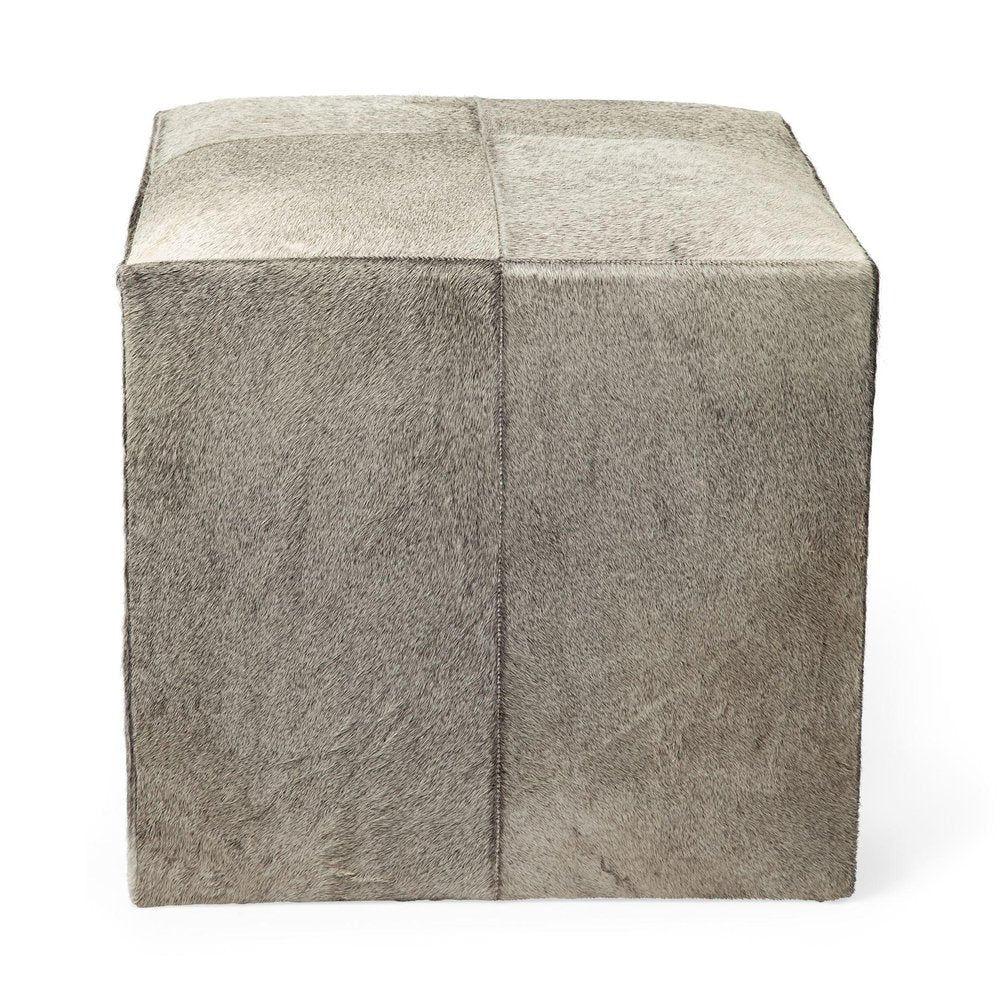 20" Gray Fabric and Wool Cube Ottoman — view 2