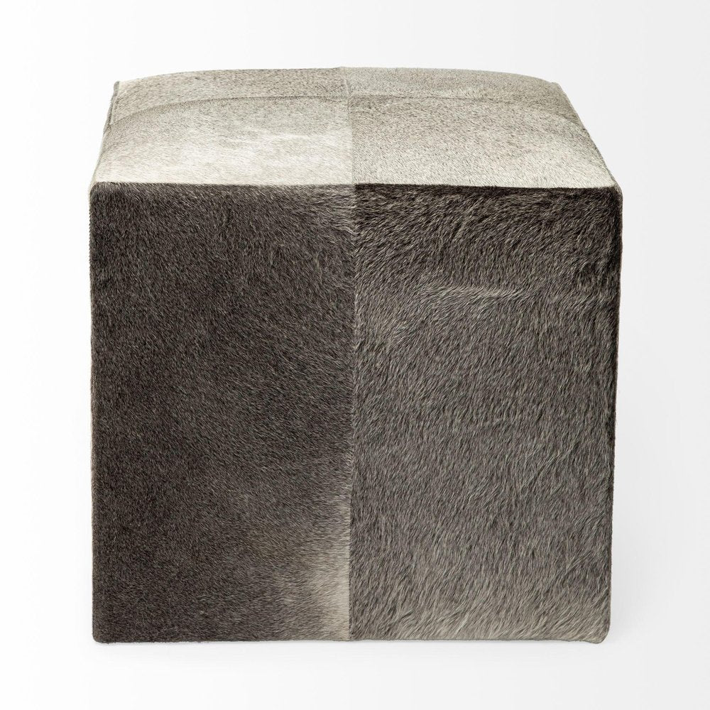 20" Gray Fabric and Wool Cube Ottoman — view 3