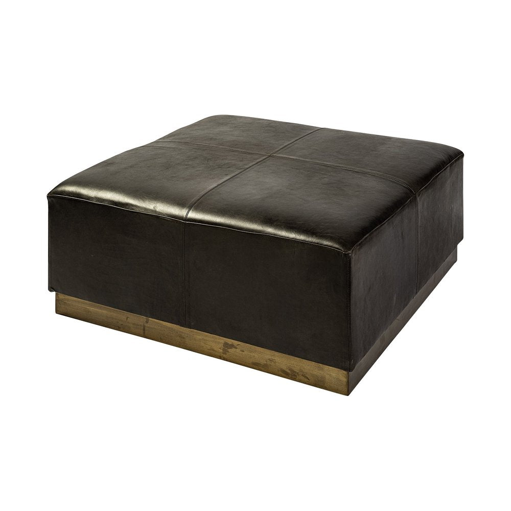36" Black Faux Leather and Brown Footstool HomeRoots