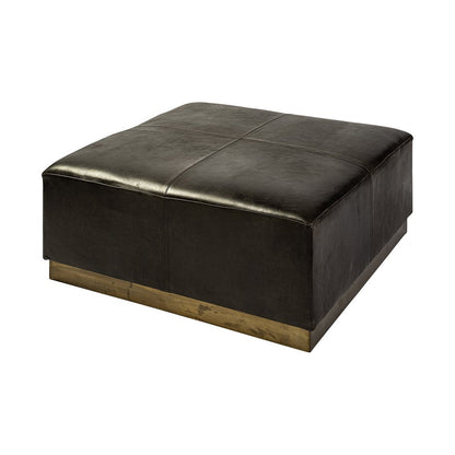 36" Black Faux Leather and Brown Footstool HomeRoots