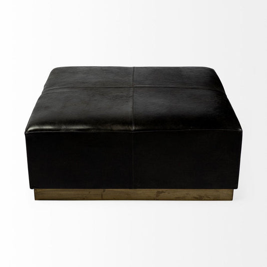 36" Black Faux Leather and Brown Footstool HomeRoots