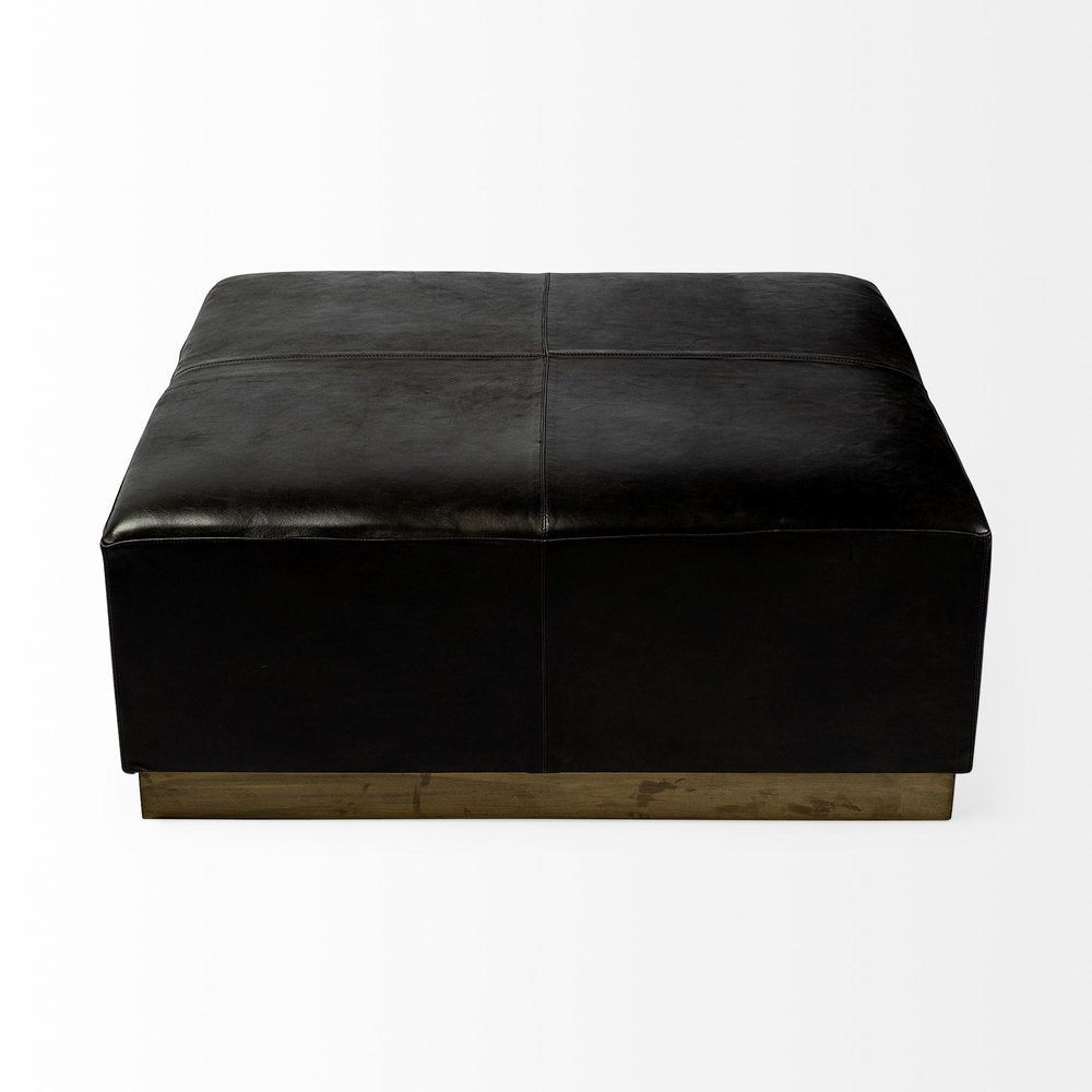 36" Black Faux Leather and Brown Footstool HomeRoots