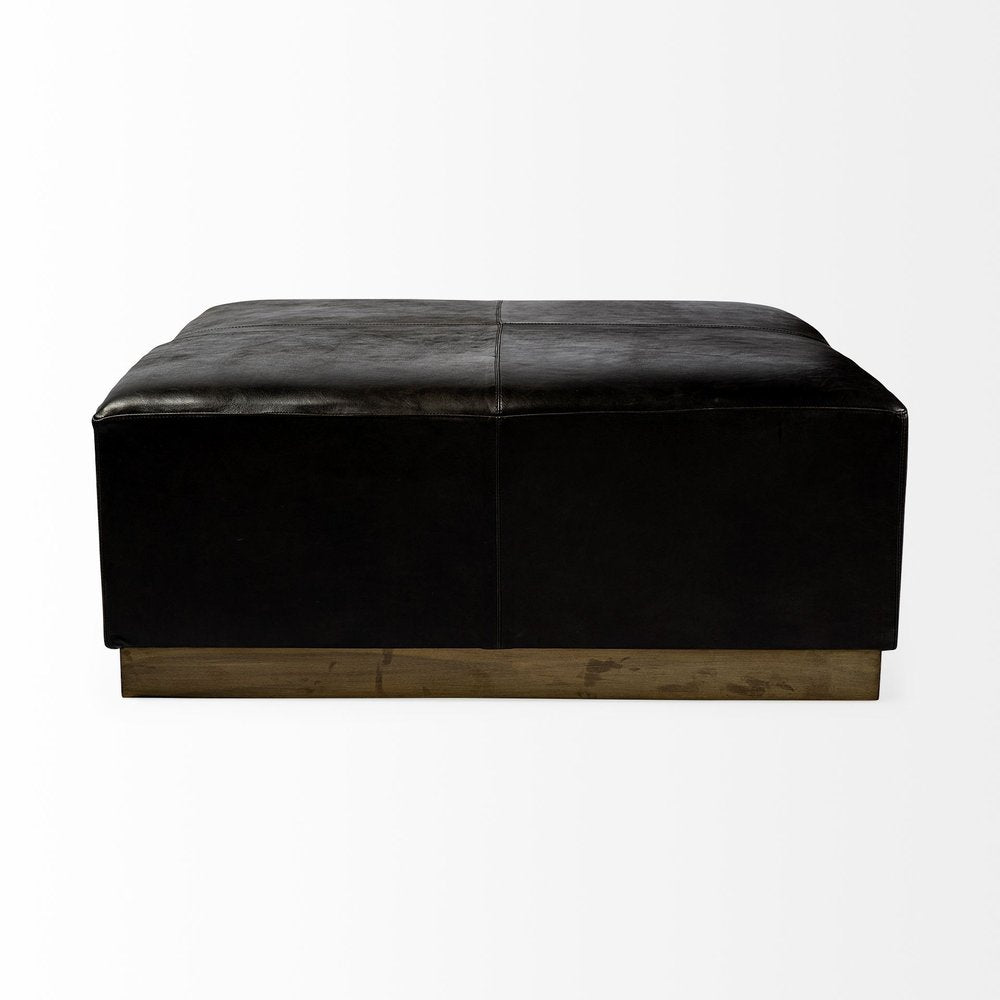 36" Black Faux Leather and Brown Footstool HomeRoots