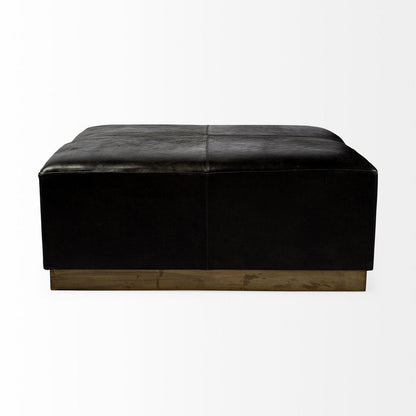 36" Black Faux Leather and Brown Footstool HomeRoots