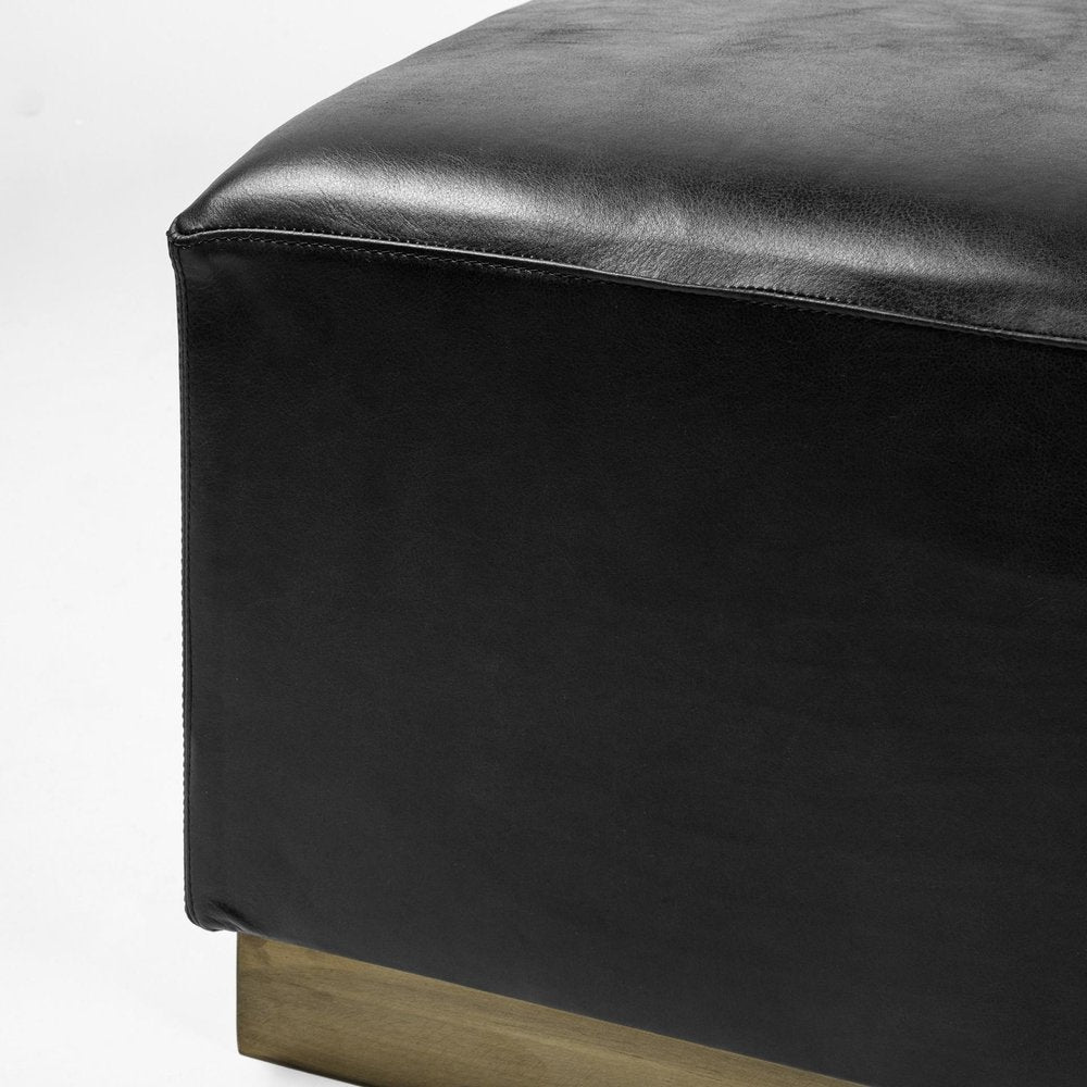 36" Black Faux Leather and Brown Footstool HomeRoots