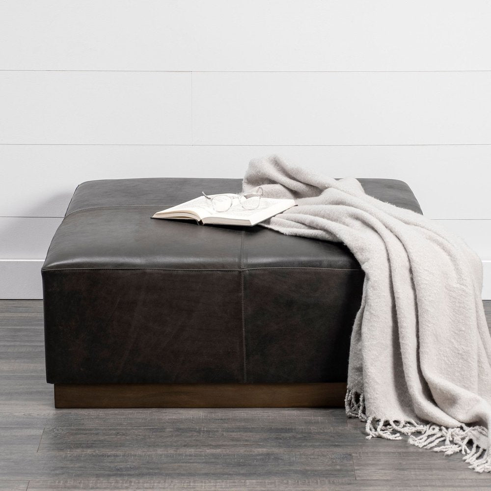 36" Black Faux Leather and Brown Footstool HomeRoots