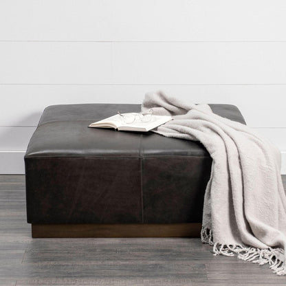 36" Black Faux Leather and Brown Footstool HomeRoots