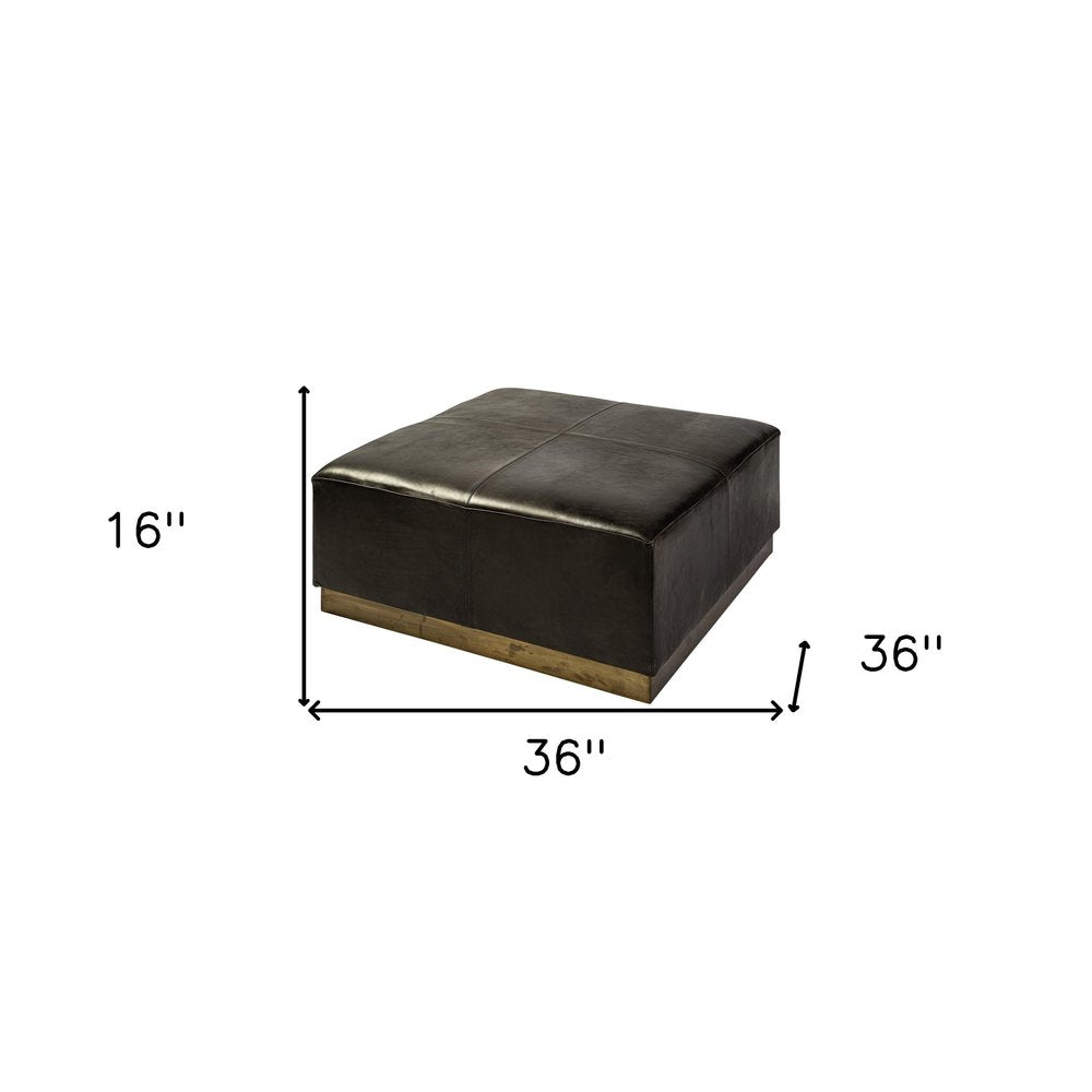36" Black Faux Leather and Brown Footstool HomeRoots