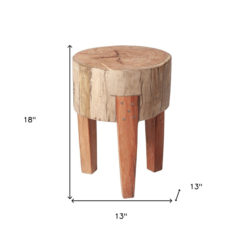 18" Dark Brown And Brown Distressed Reclaimed Wood Round End Table HomeRoots