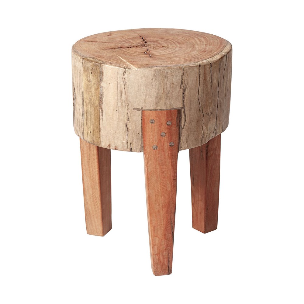 18" Dark Brown And Brown Distressed Reclaimed Wood Round End Table HomeRoots