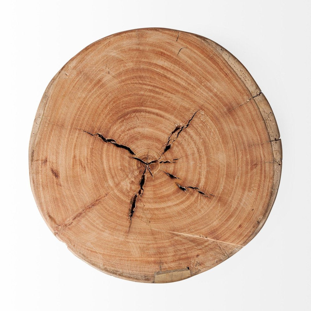 18" Dark Brown And Brown Distressed Reclaimed Wood Round End Table HomeRoots