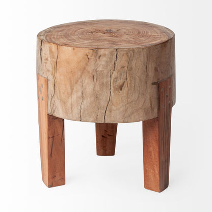 15" Dark Brown And Brown Distressed Reclaimed Wood Round End Table HomeRoots