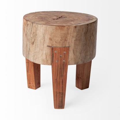 15" Dark Brown And Brown Distressed Reclaimed Wood Round End Table HomeRoots