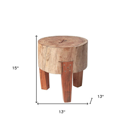 15" Dark Brown And Brown Distressed Reclaimed Wood Round End Table HomeRoots