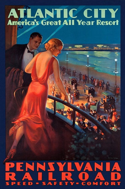 Vintage 1935 Atlantic City Travel Unframed Print Wall Art HomeRoots