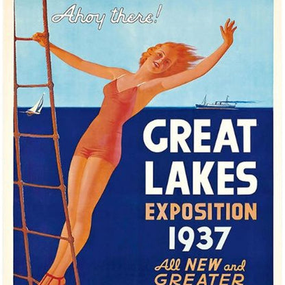 24" X 36" Great Lakes 1937 Vintage Travel Poster Wall Art HomeRoots