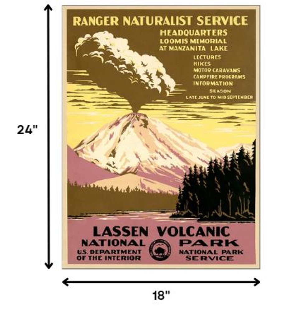24" X 32" Lassen Volcanic National Park Vintage Travel Poster Wall Art HomeRoots