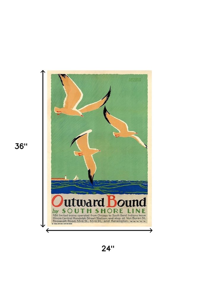 24" X 36" Birds Over Lake Michigan C1929 Vintage Travel Poster Wall Art HomeRoots