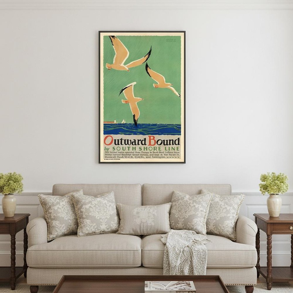 24" X 36" Birds Over Lake Michigan C1929 Vintage Travel Poster Wall Art — view 1