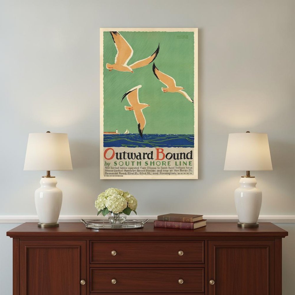 24" X 36" Birds Over Lake Michigan C1929 Vintage Travel Poster Wall Art HomeRoots