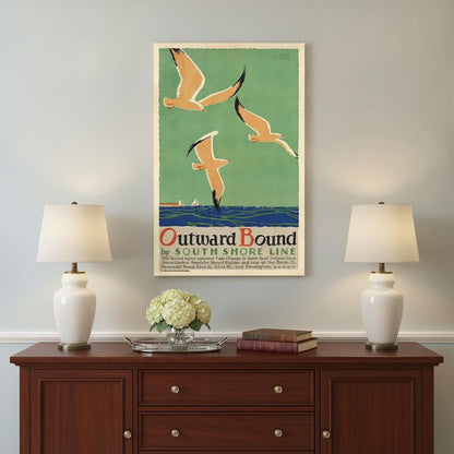 24" X 36" Birds Over Lake Michigan C1929 Vintage Travel Poster Wall Art HomeRoots