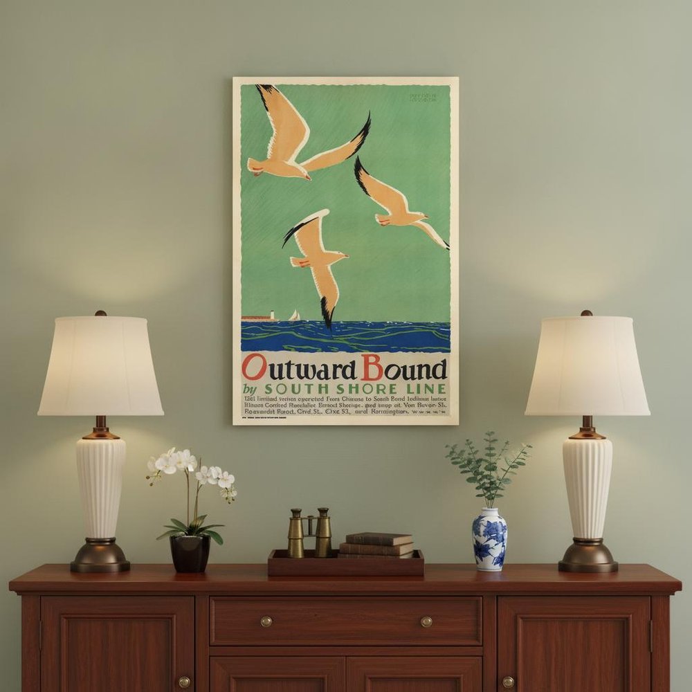 24" X 36" Birds Over Lake Michigan C1929 Vintage Travel Poster Wall Art HomeRoots