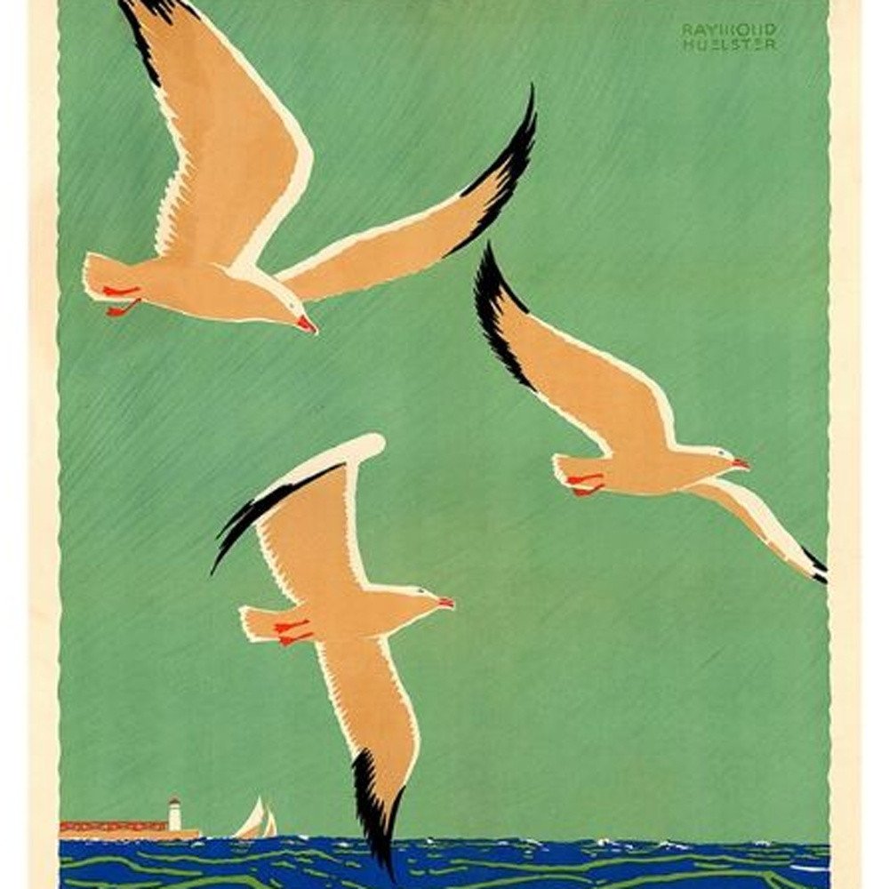 24" X 36" Birds Over Lake Michigan C1929 Vintage Travel Poster Wall Art — view 13