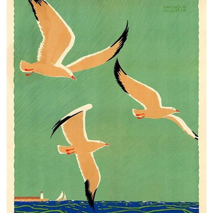 24" X 36" Birds Over Lake Michigan C1929 Vintage Travel Poster Wall Art HomeRoots