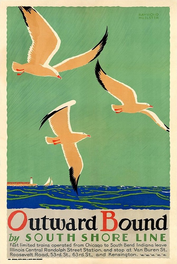 24" X 36" Birds Over Lake Michigan C1929 Vintage Travel Poster Wall Art — view 19