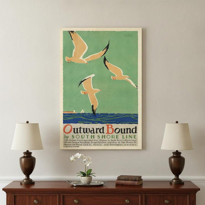 24" X 36" Birds Over Lake Michigan C1929 Vintage Travel Poster Wall Art HomeRoots