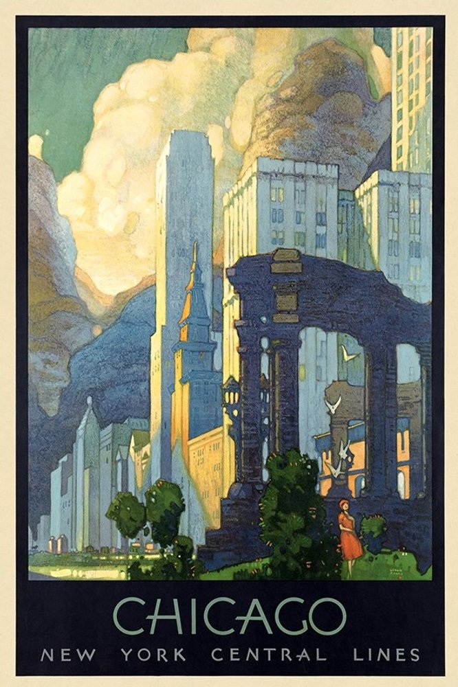 Vintage 1929 Chicago Michigan Ave Travel Unframed Print Wall Art — view 2
