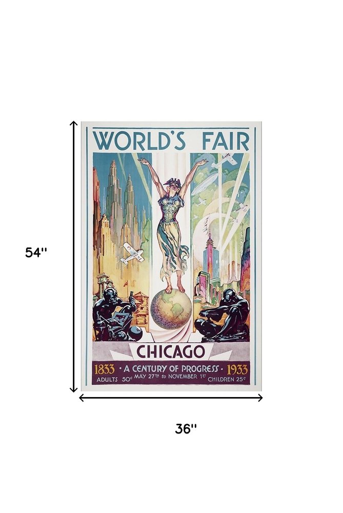 36" x 54" Vintage 1933 Chicago Worlds Fair Wall Art — view 6