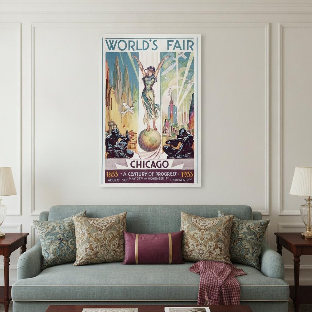 36" x 54" Vintage 1933 Chicago Worlds Fair Wall Art — view 1