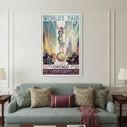 36" x 54" Vintage 1933 Chicago Worlds Fair Wall Art HomeRoots