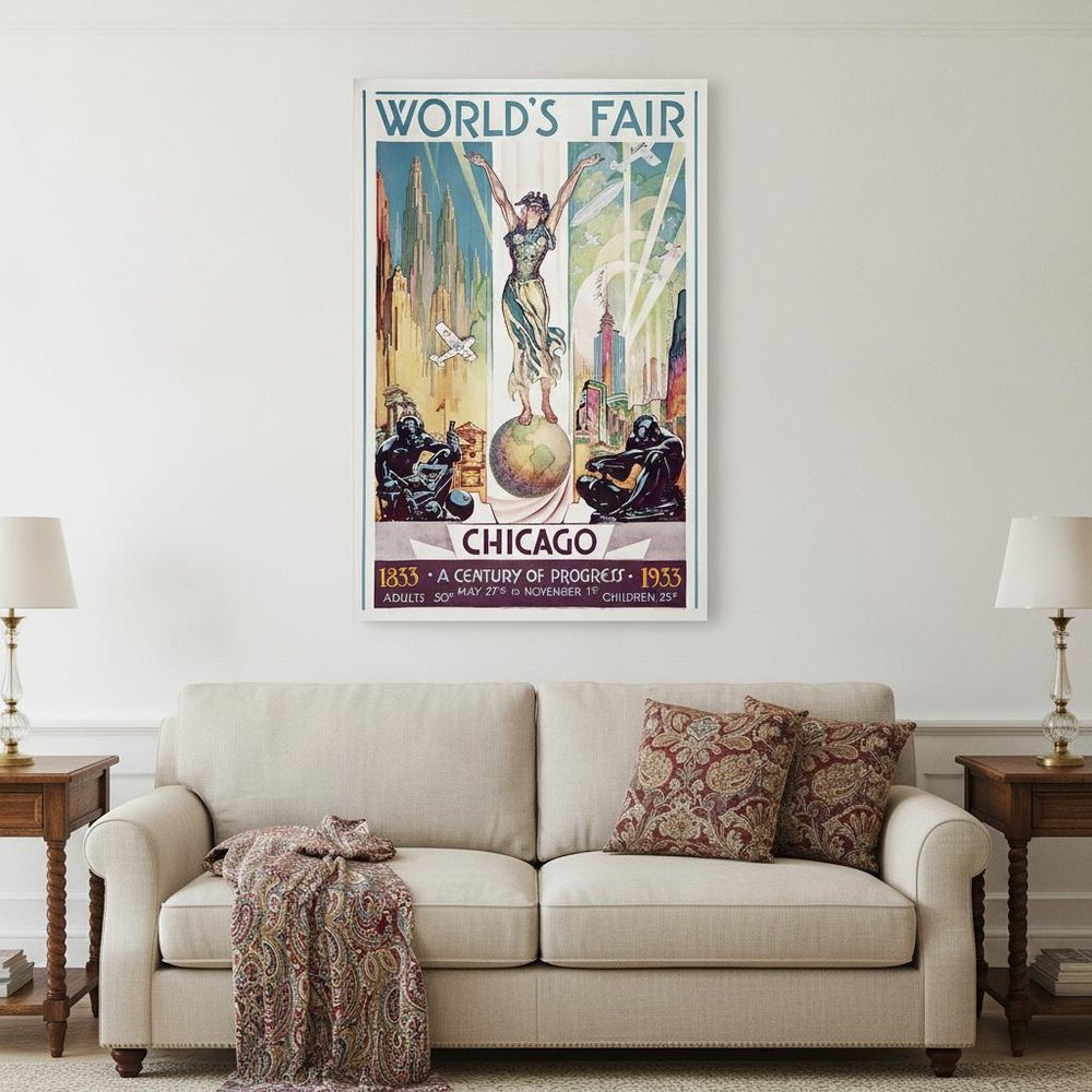 36" x 54" Vintage 1933 Chicago Worlds Fair Wall Art HomeRoots