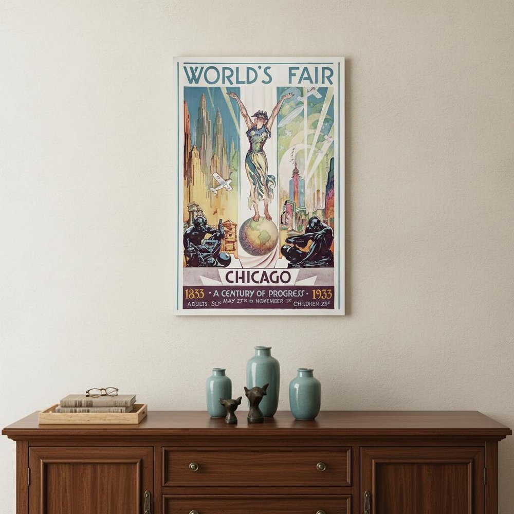 36" x 54" Vintage 1933 Chicago Worlds Fair Wall Art HomeRoots