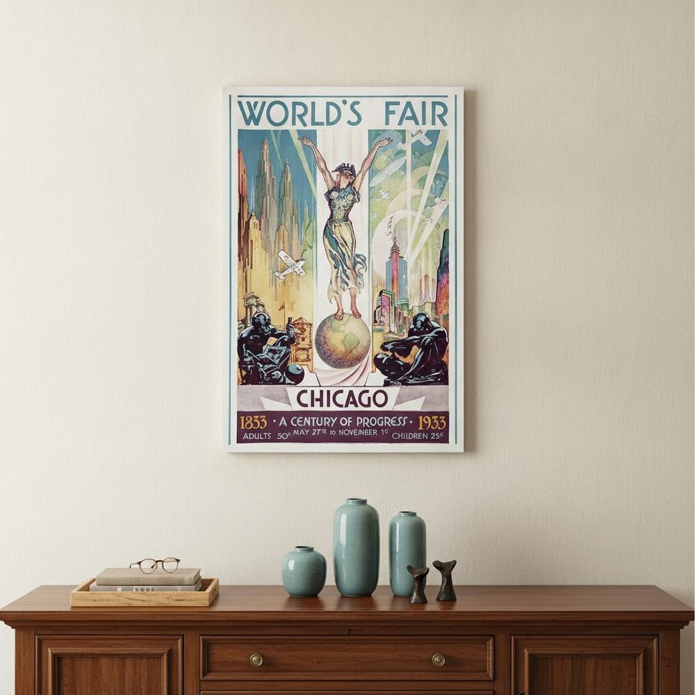 36" x 54" Vintage 1933 Chicago Worlds Fair Wall Art HomeRoots